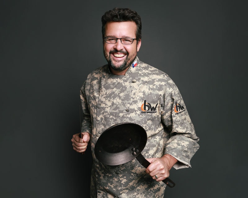 Chef Brian West in signature camo chef coat